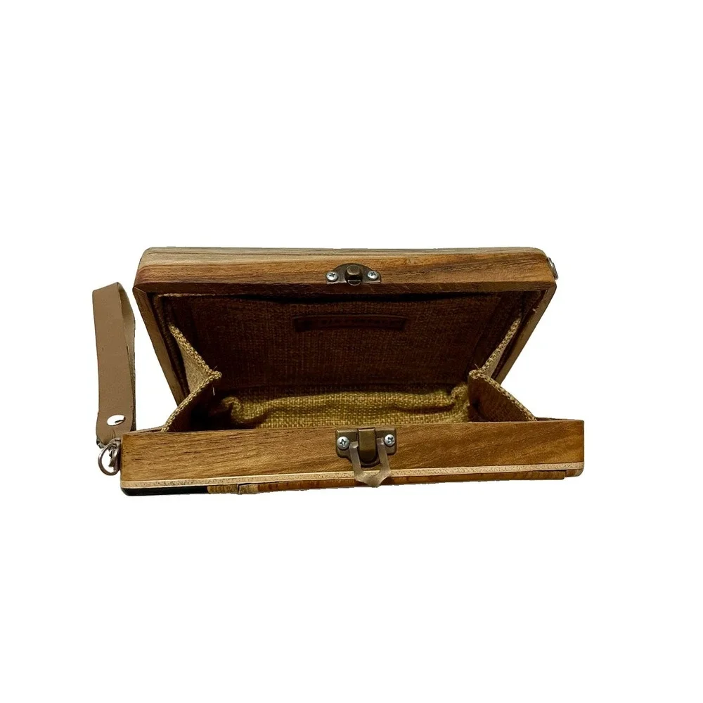 Biofurface $250 Teak Wood Side Handle Bag with Epoxy Resin Eco Friendly Art Fall